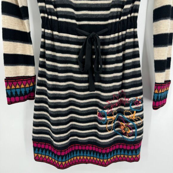 NWOT DESIGUAL Amber Striped Long Sleeve Wool Angora Cowl Neck Mini Dress Size M - Picture 4 of 9